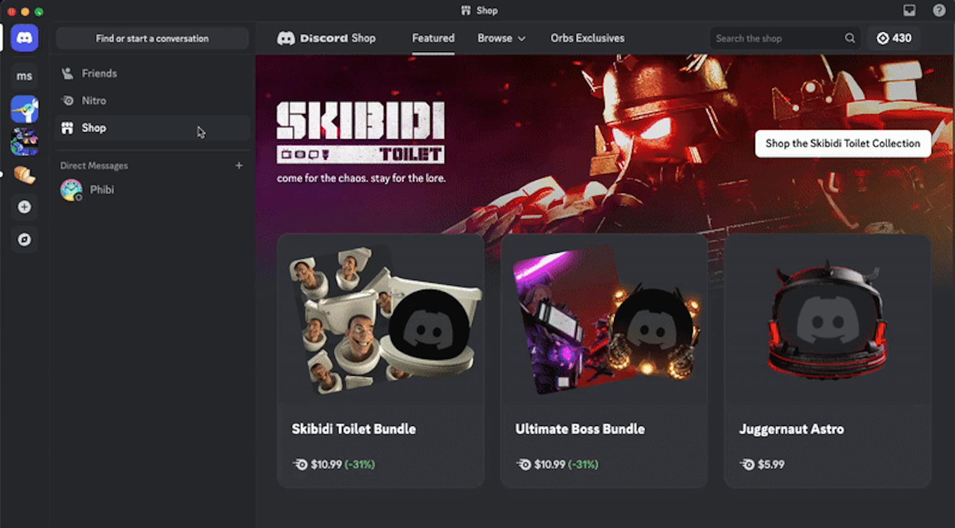 Discord's Shop where users can purchase items