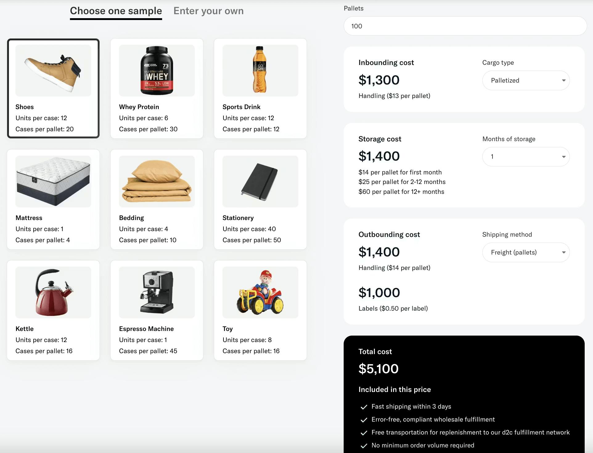 Flexport's Fulfillment Calculator