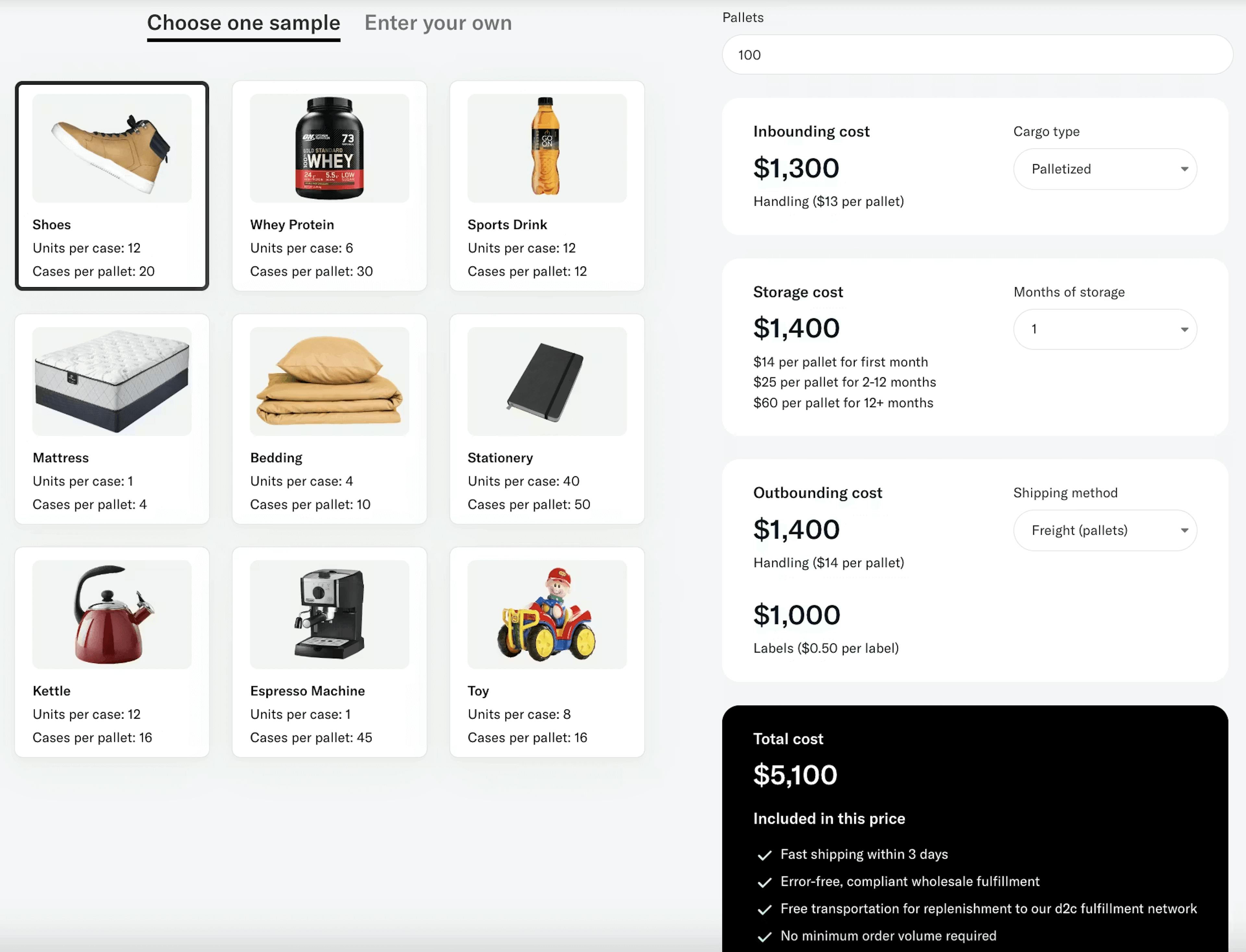 Flexport's Fulfillment Calculator
