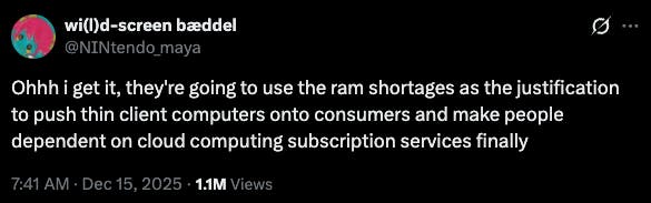 X post about making people dependent on cloud computing subscriptions