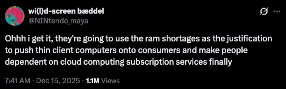 X post about making people dependent on cloud computing subscriptions