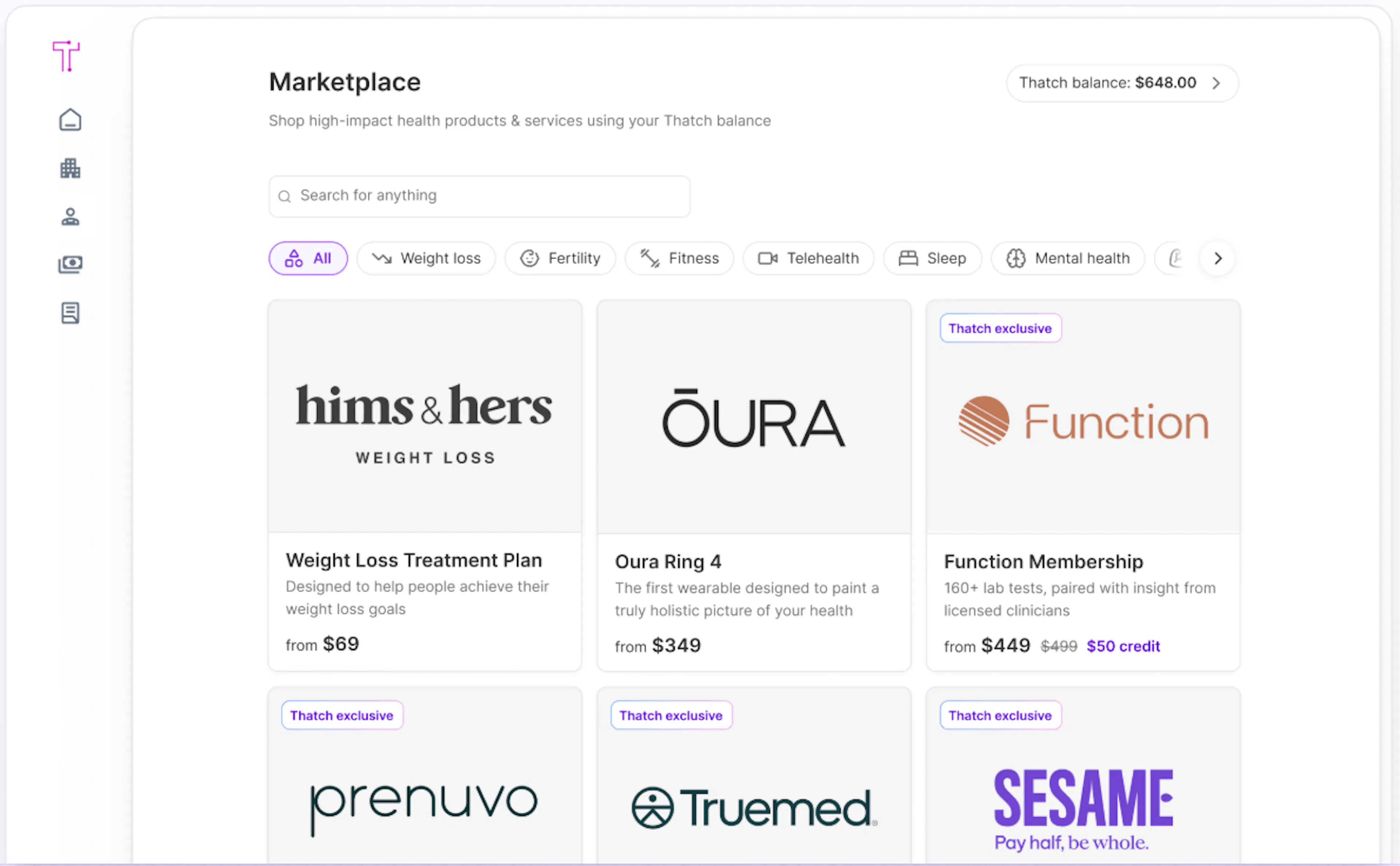 Thatch Marketplace features partnerships with leading health and wellness providers