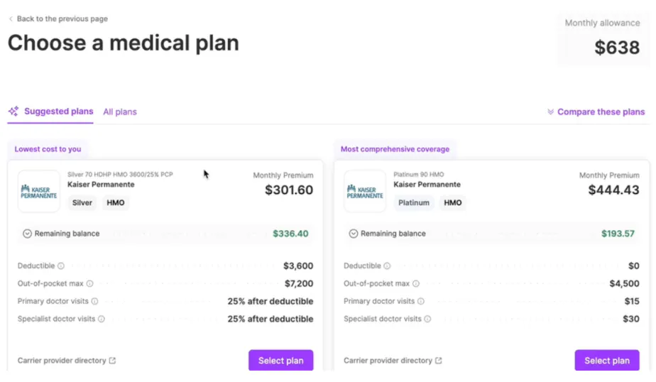 Thatch's options for choosing a medical plan