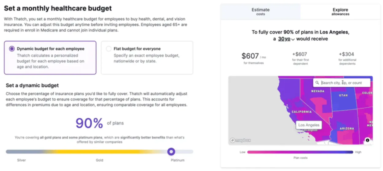 The company selects a budget for each employee by either deciding on a flat rate or benchmarking its budget against Thatch’s data