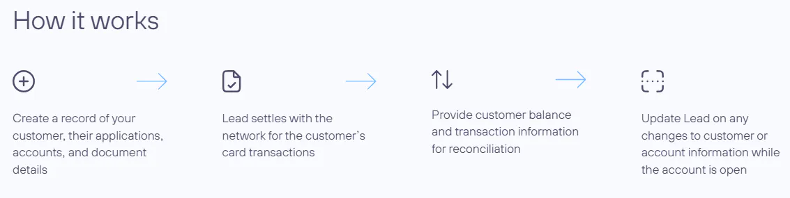 Lead Bank BaaS Partner Platform cards product screenshot.