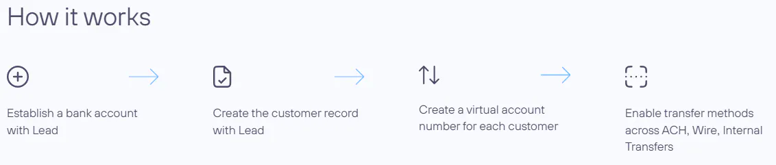 Lead Bank BaaS Partner Platform accounts product screenshot.