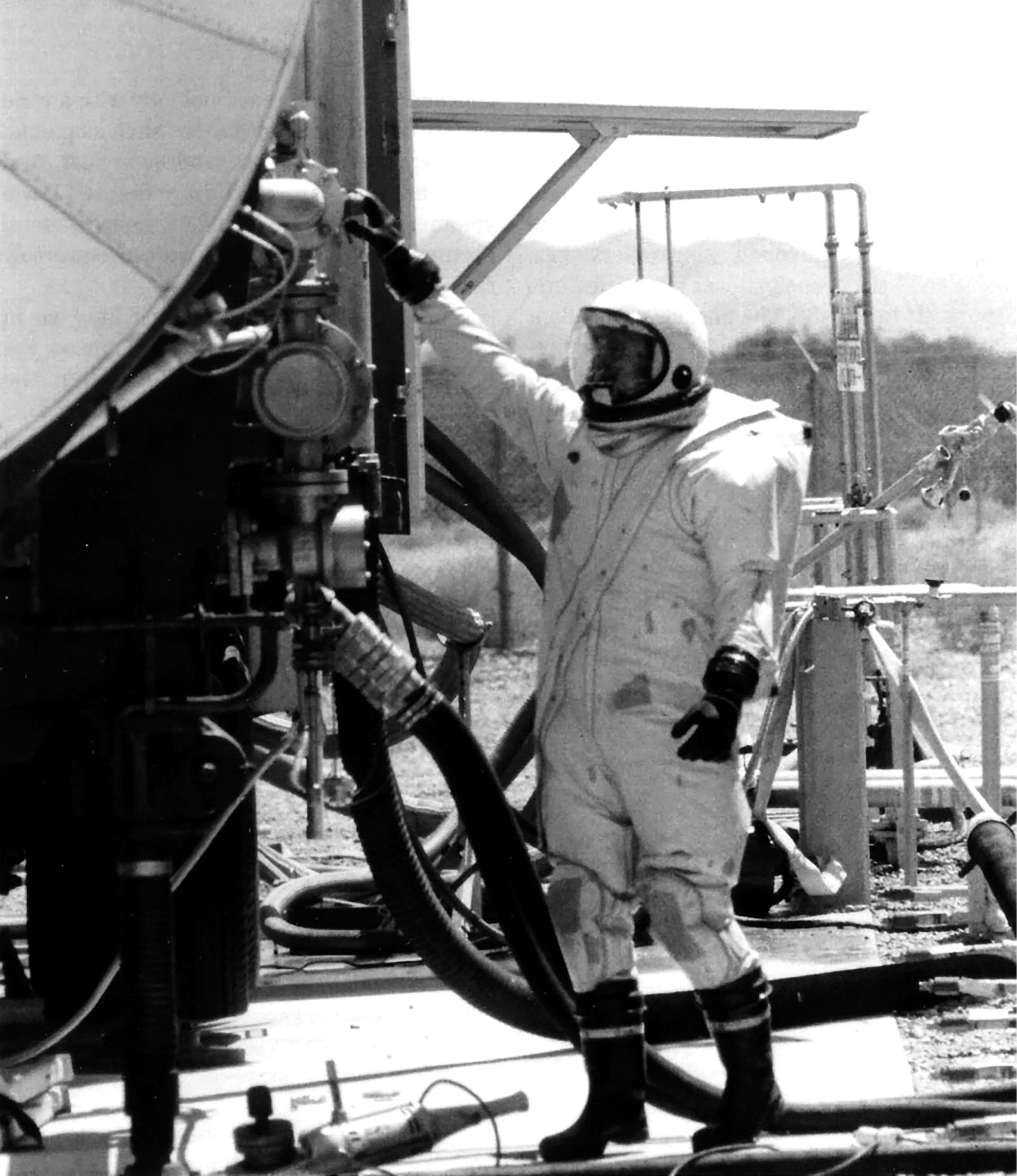 Air Force Titan II Propellant System Technician wearing RFHCO suit.
