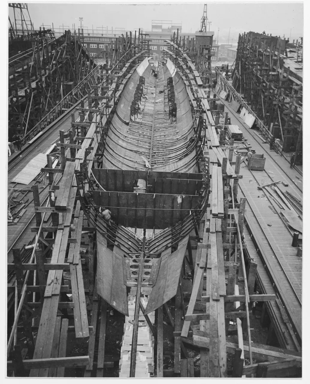 USS Sturtevant under construction at New York Shipbuilding Corporation in 1918