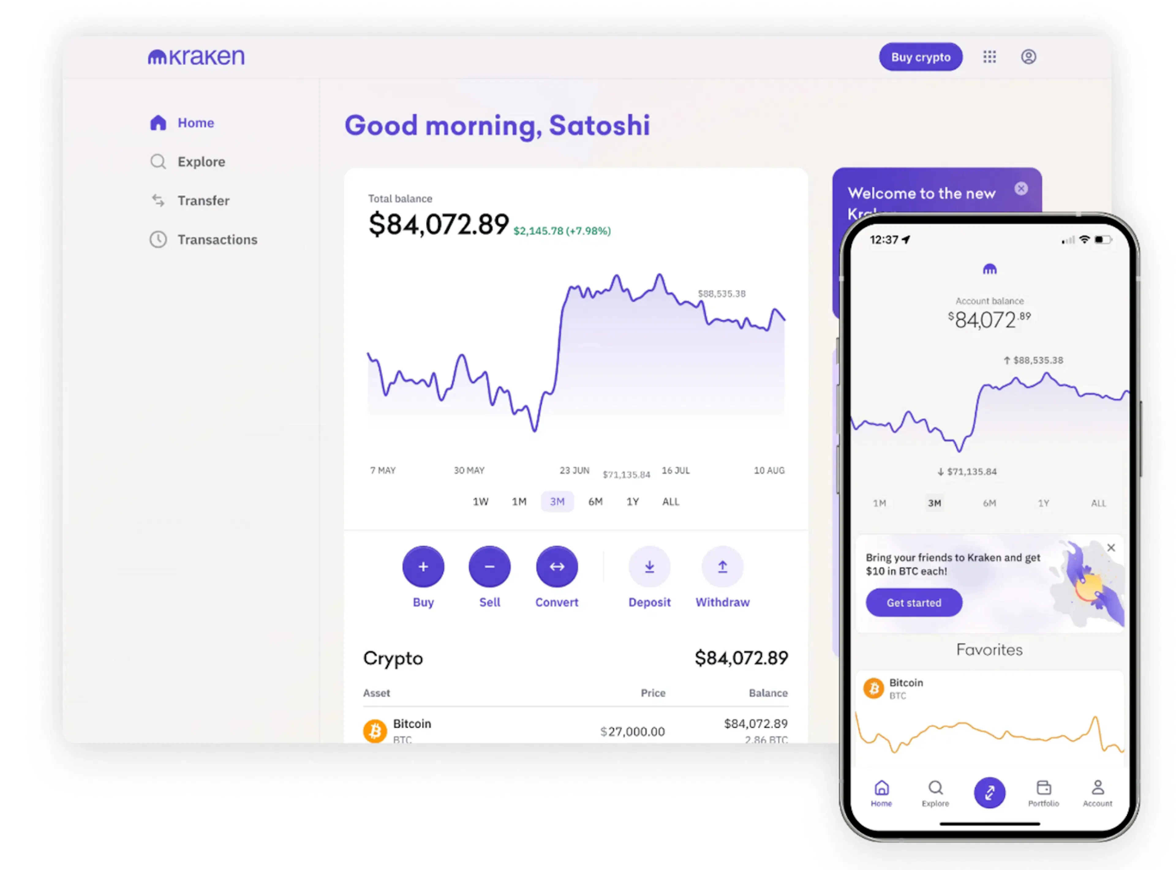 Kraken dashboard on desktop and mobile