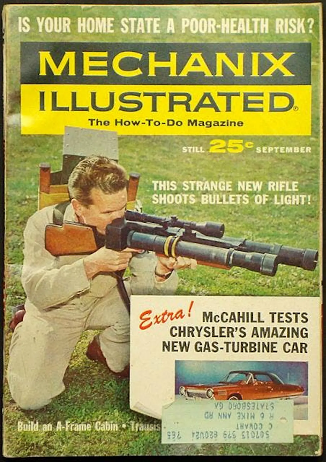 Cover of a 1960s Mechanix Illustrated announcing a rifle that shoots bullets of light