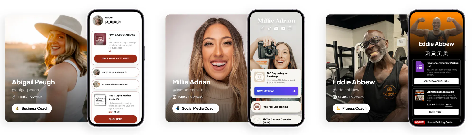 A creator's Stan Store storefront on mobile, showing a profile header above a list of products for sale.