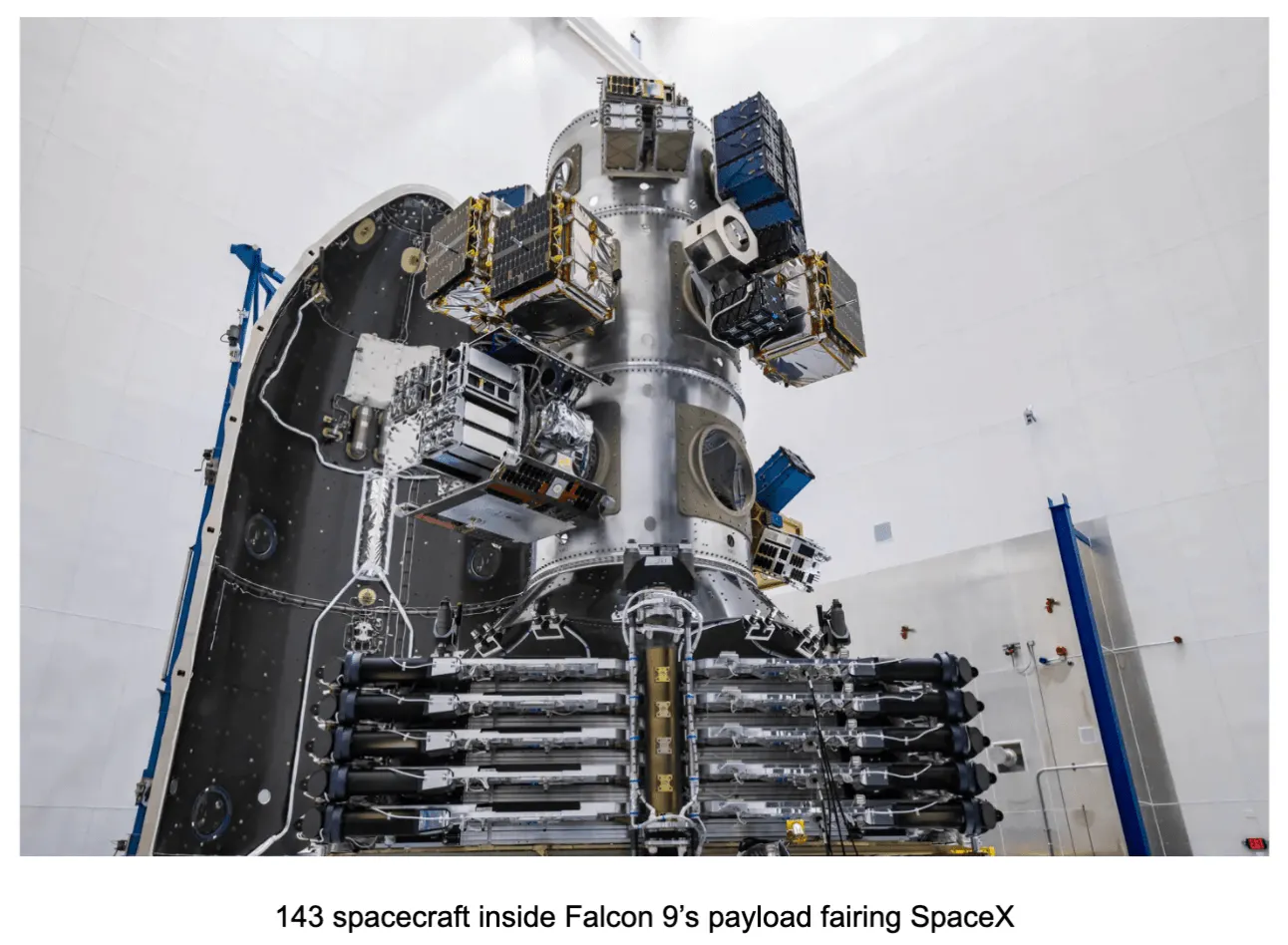 143 spacecraft inside Falcon 9’s payload fairing SpaceX