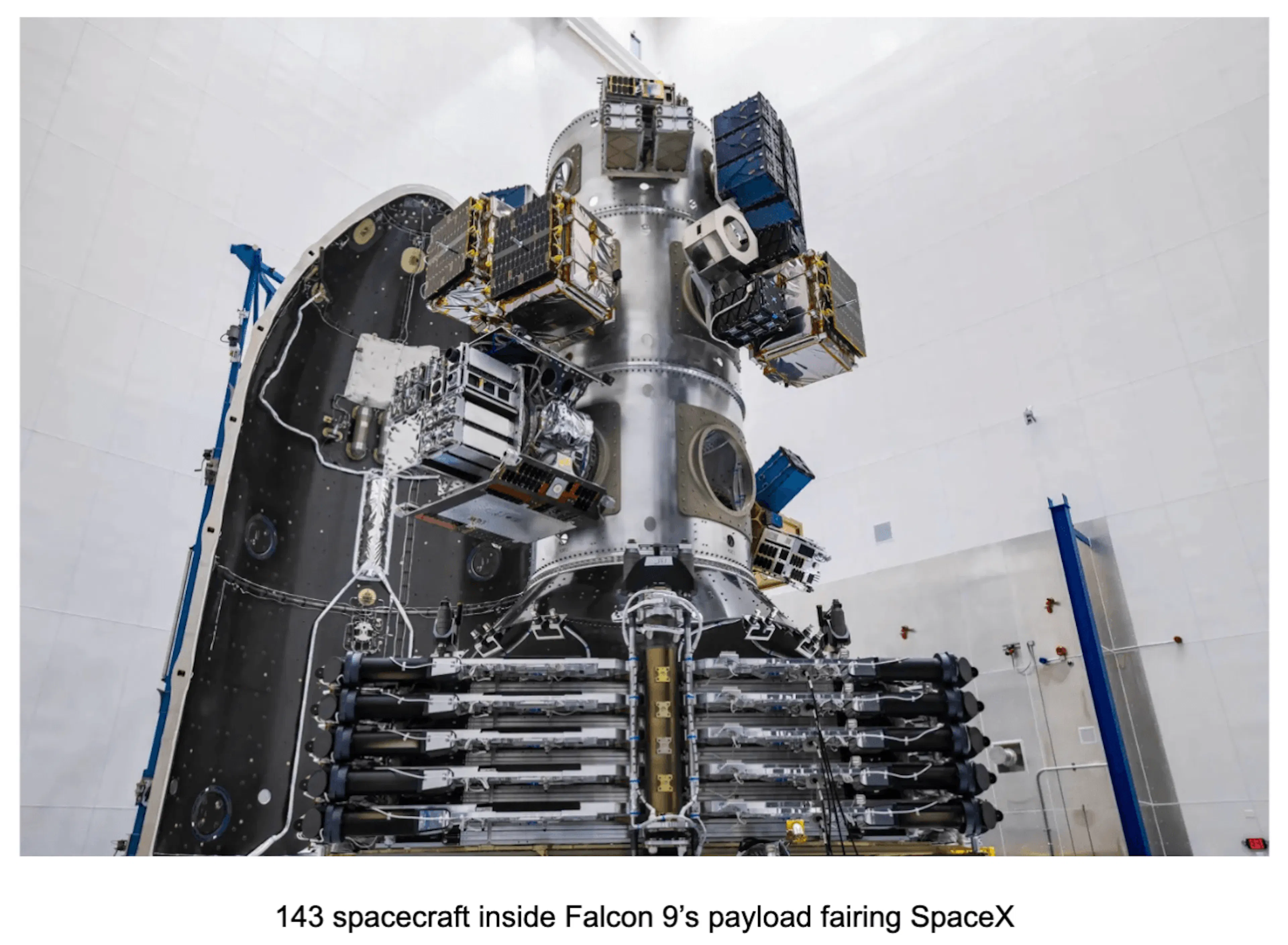 143 spacecraft inside Falcon 9’s payload fairing SpaceX