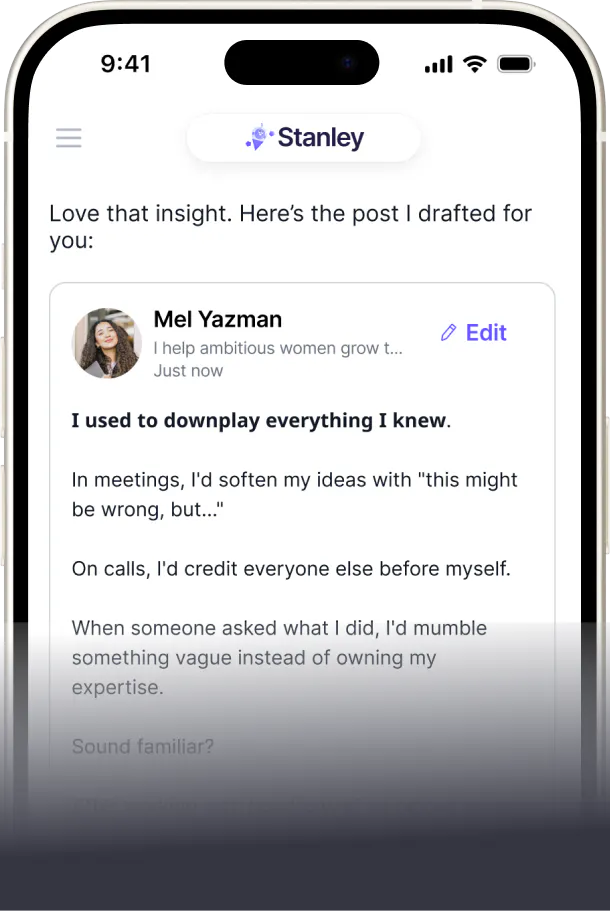 Stanley's welcome page, introducing the AI content assistant for LinkedIn.