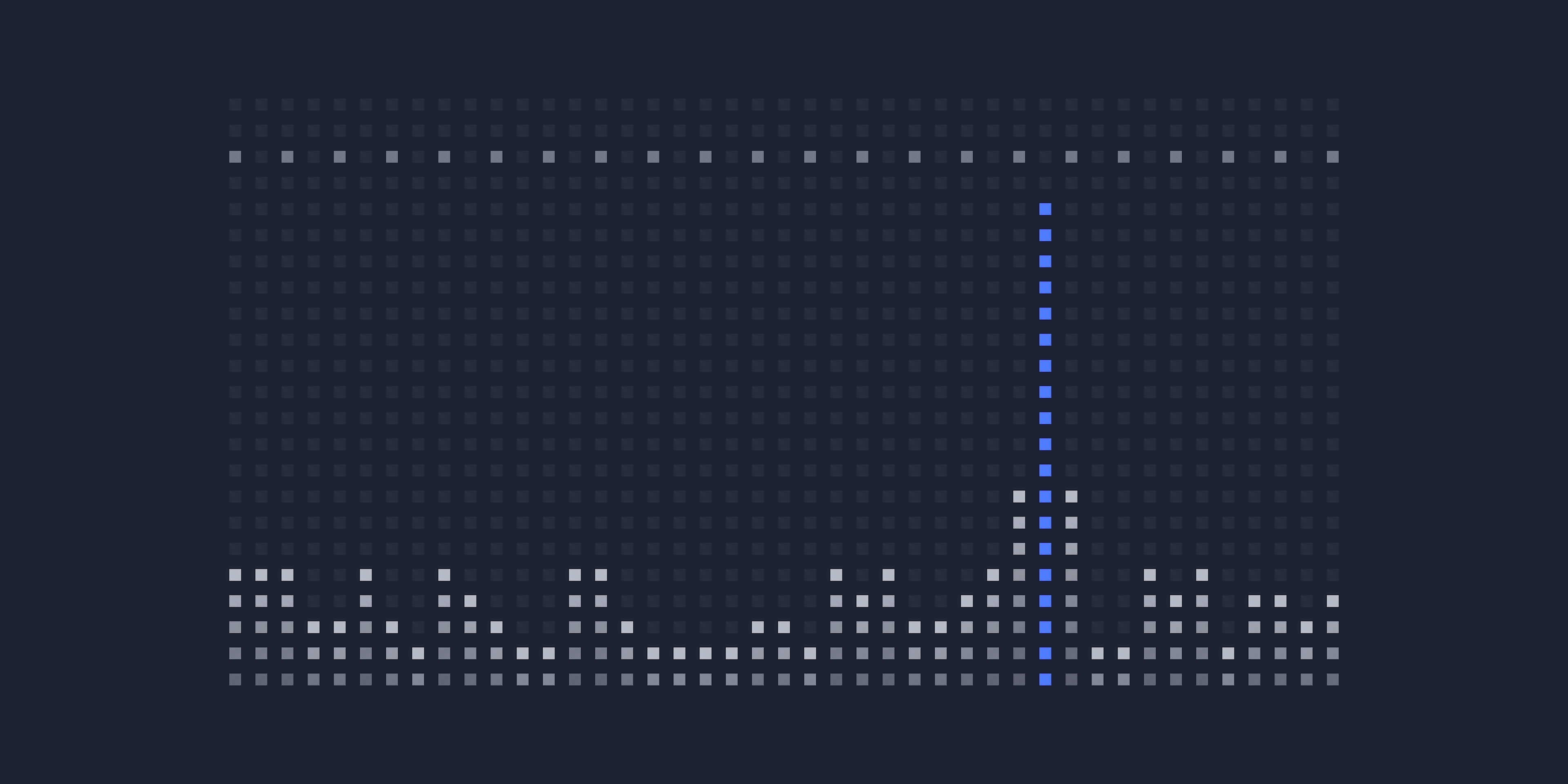 Dot-grid column chart: low grey columns, one blue spike stopping just under a high dotted line