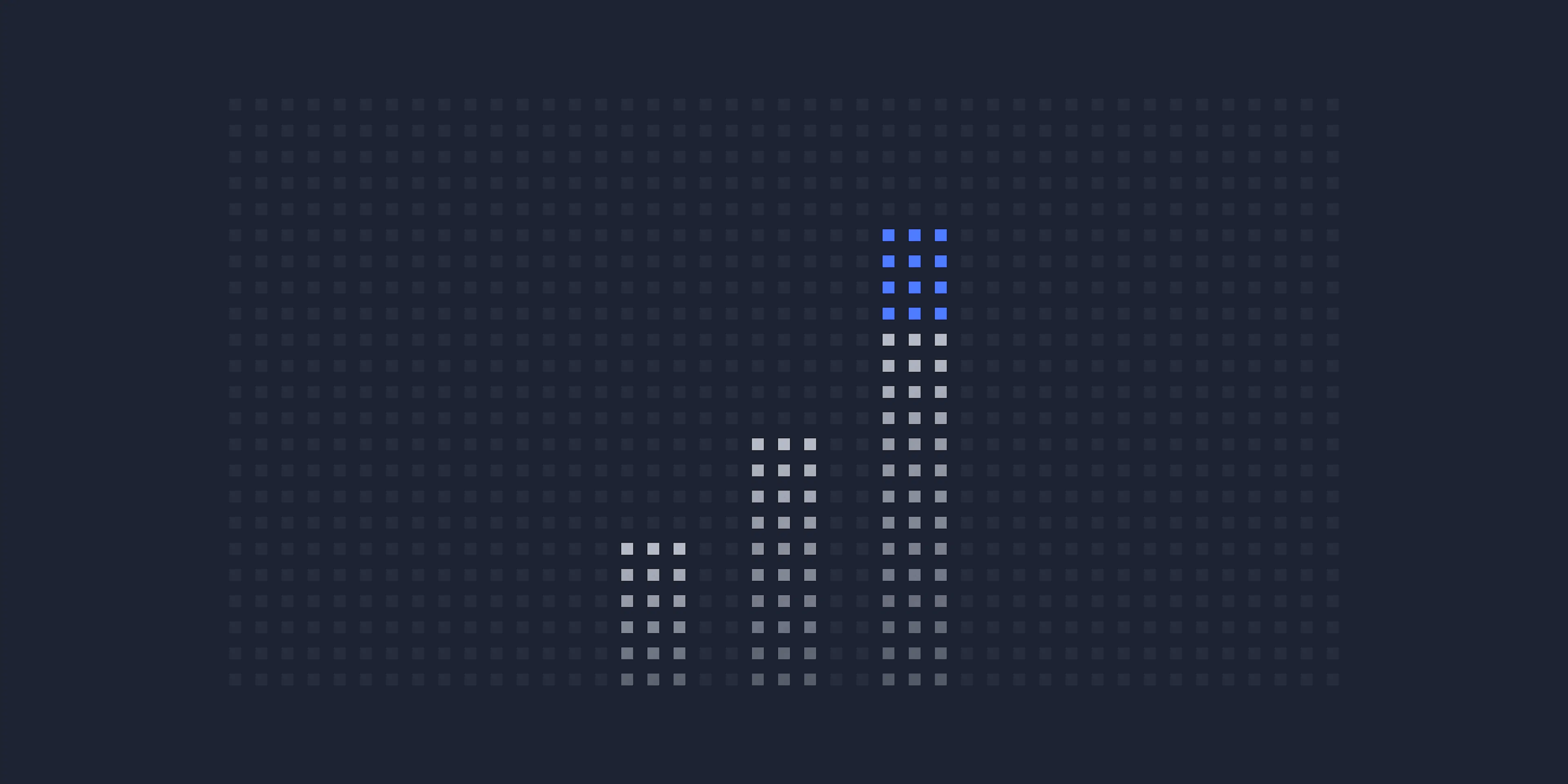 Dot-grid bar chart: three rising grey bars, the last topped with a blue segment