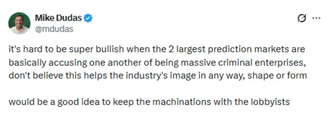 Mike Dudas post about prediction markets accusing on another of being criminal enterprises