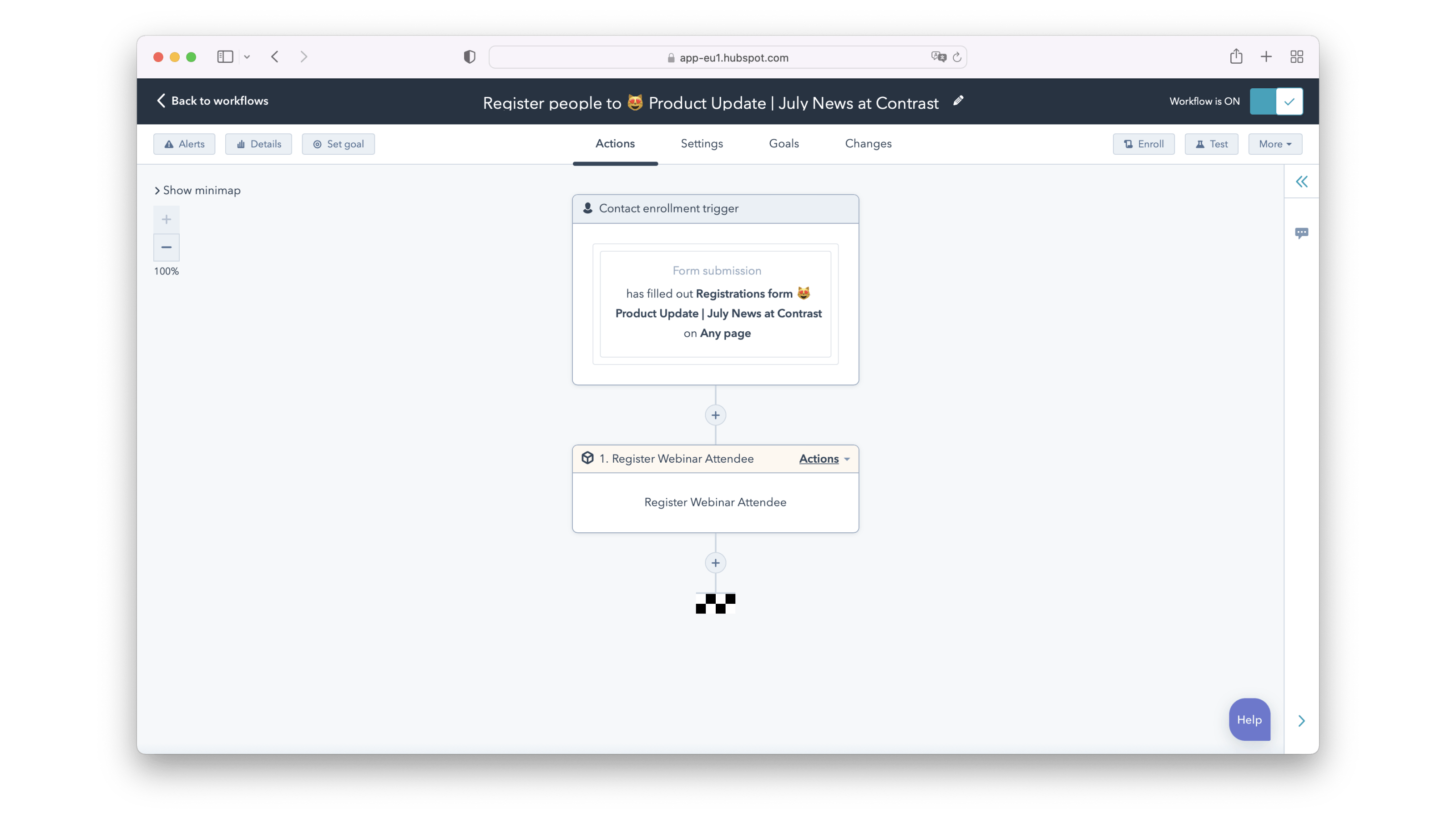 Screenshot of HubSpot workflow for external registration