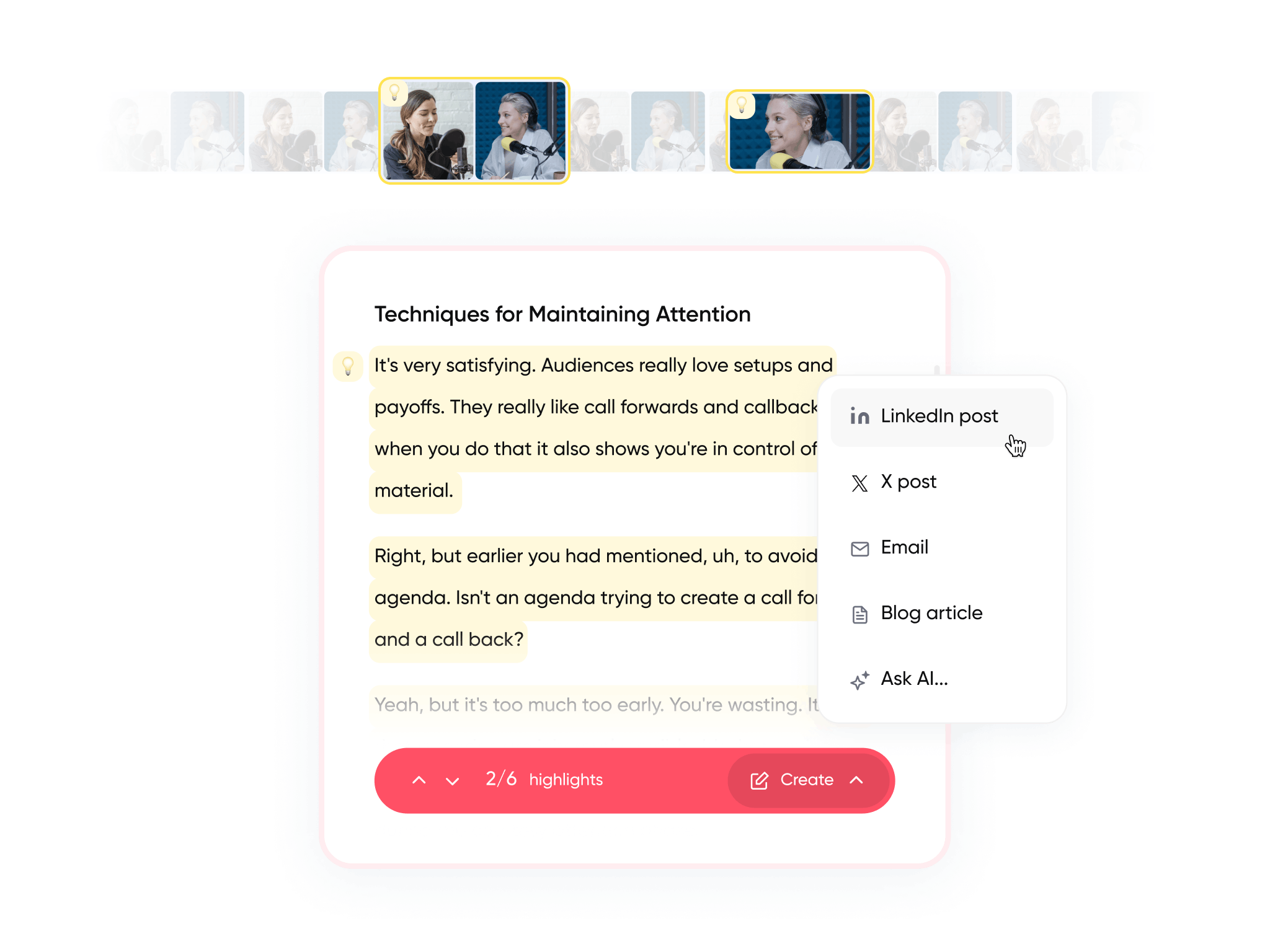 Screenshot of a repurpose feature on webinar platform