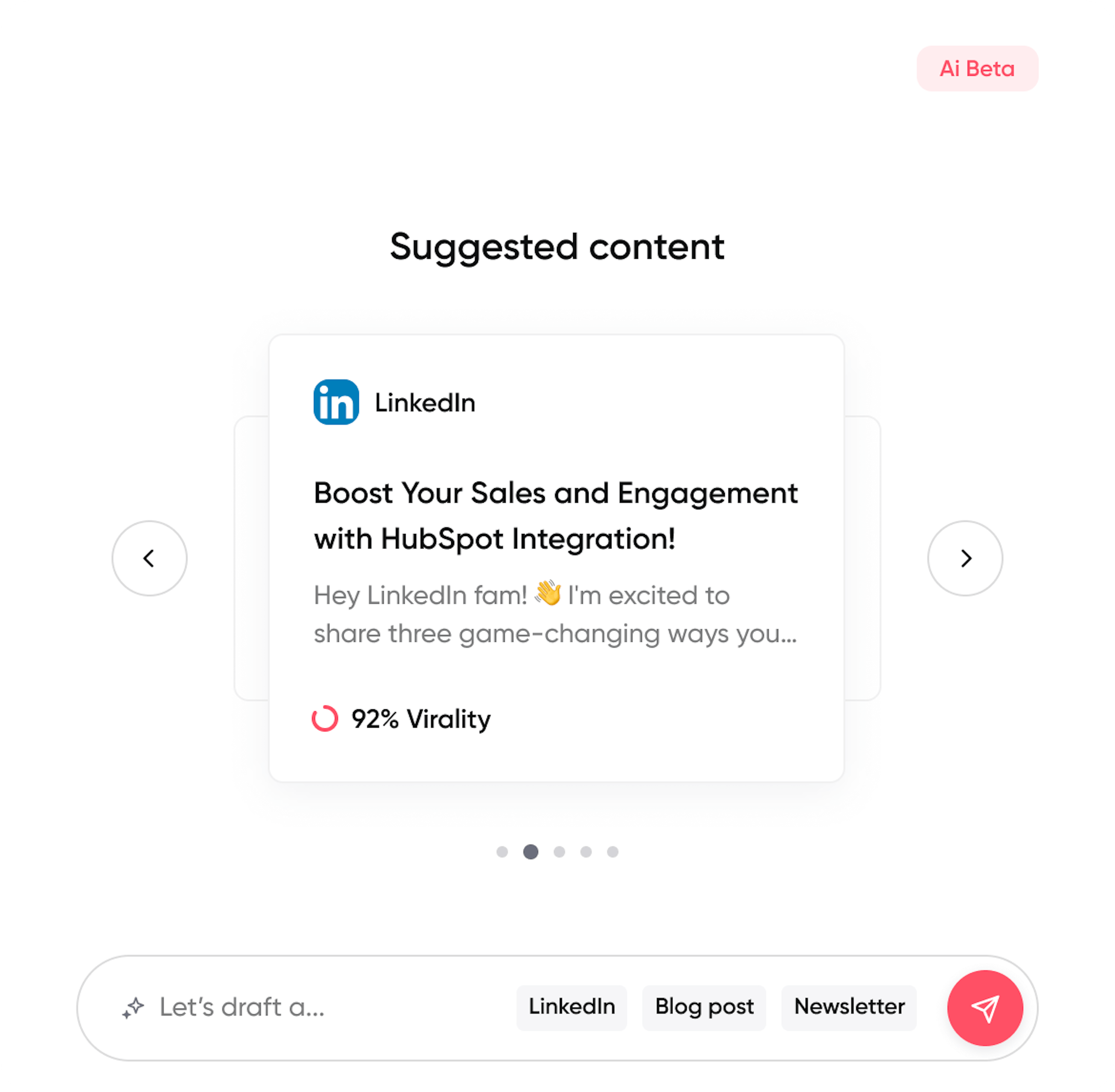 Screenshot that shows suggested content from Repurpose Ai