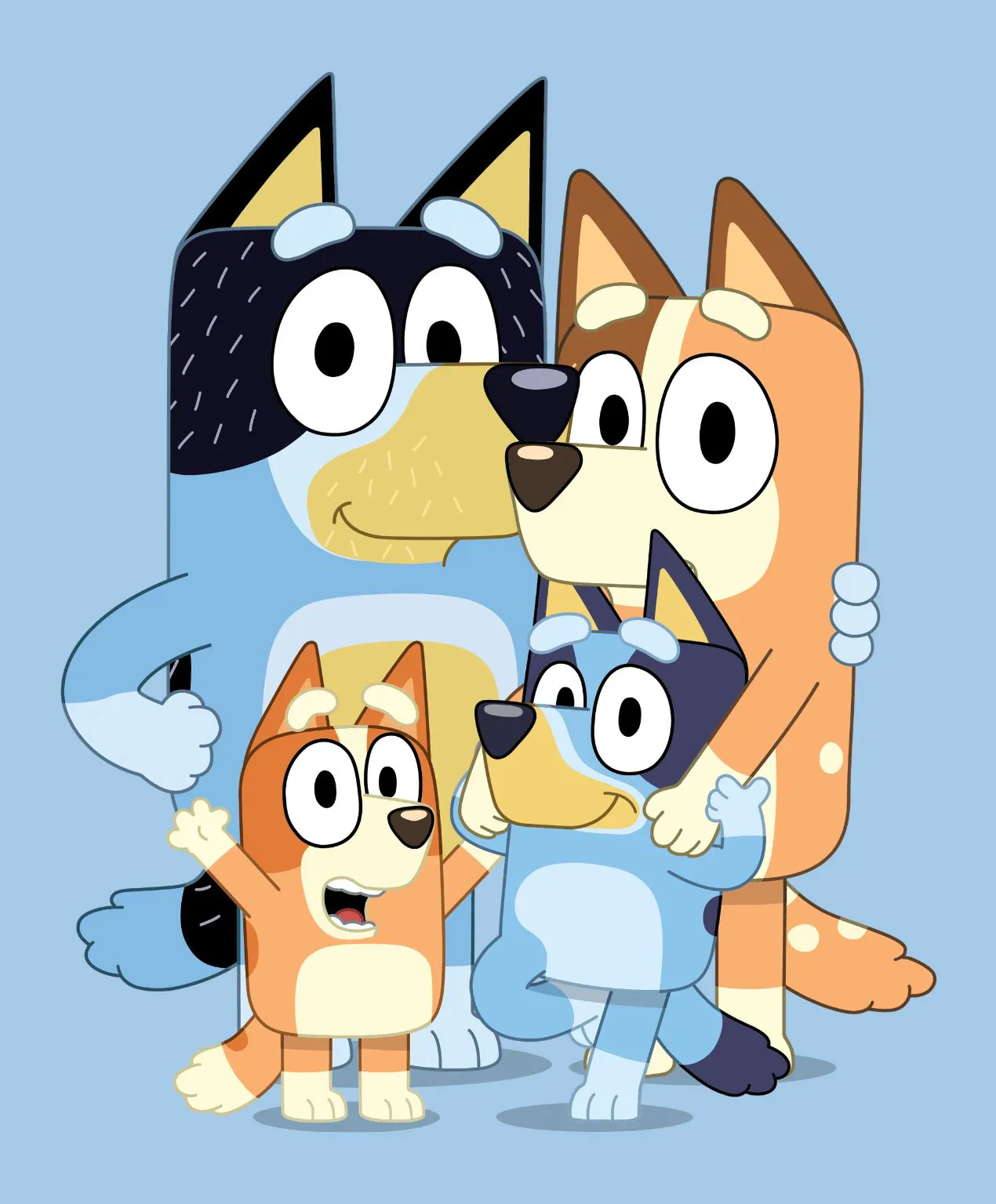 a family portrait of Bluey from the animated series and his family