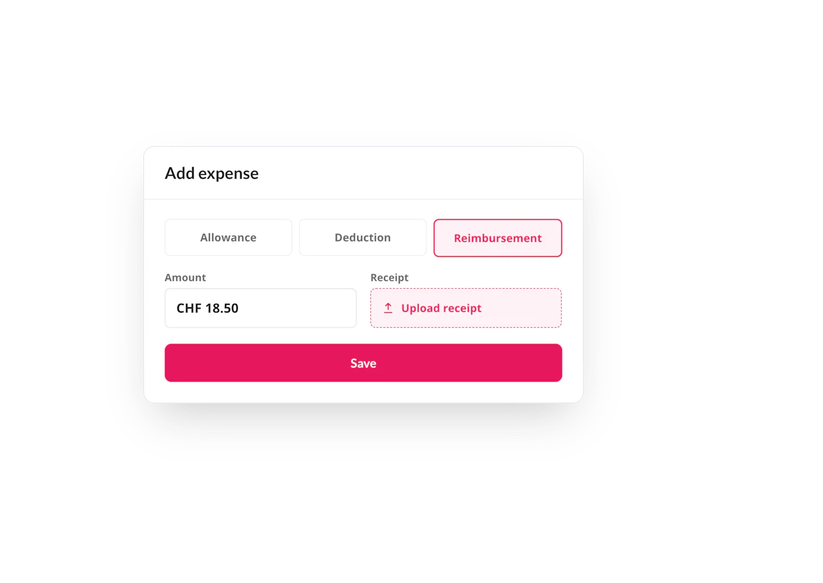 Reimbursement being added with an attached receipt during hours approval