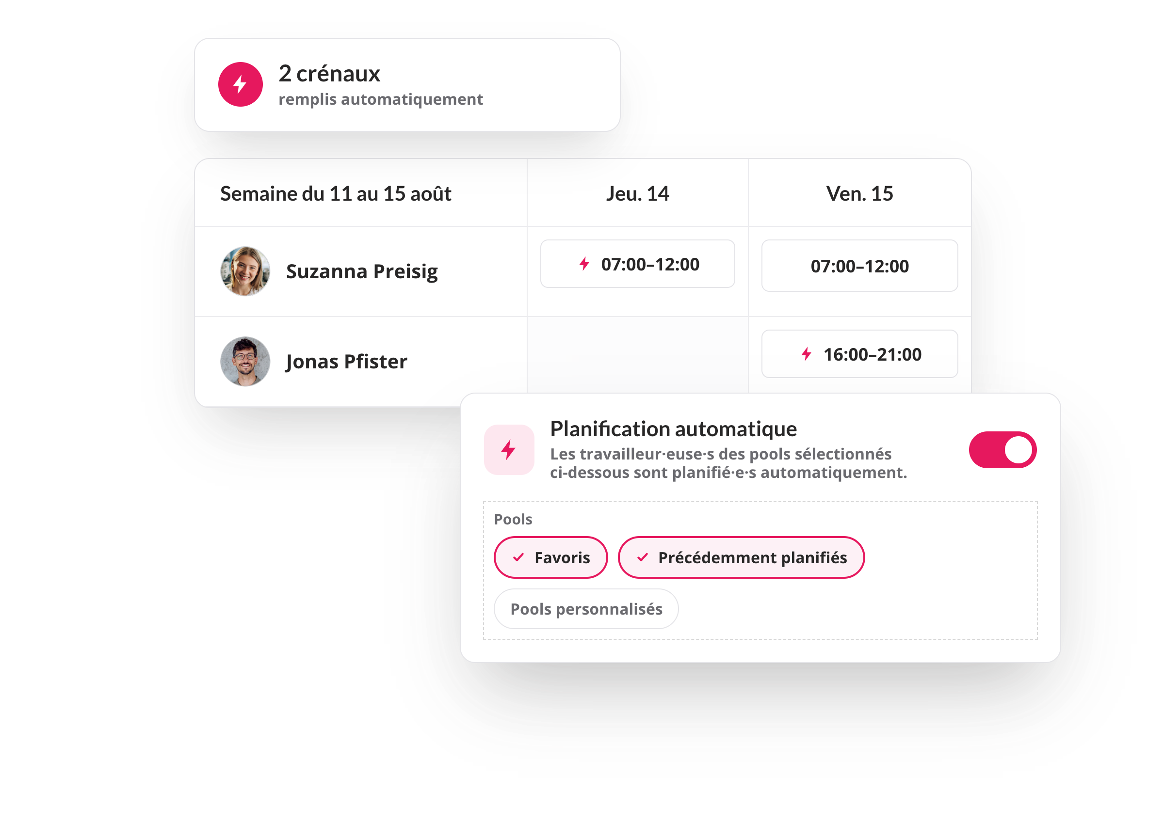 Planificateur de shifts avec la planification automatique activée