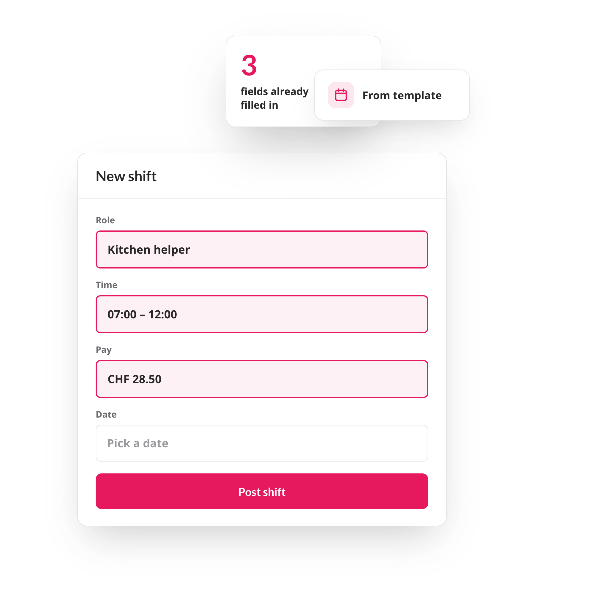 New shift form with pre-filled fields in the shift planner