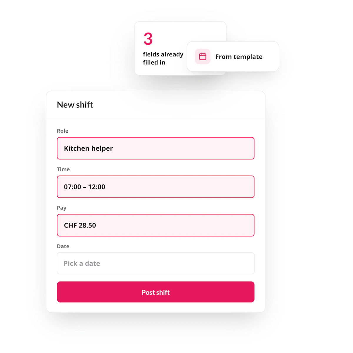 New shift form with pre-filled fields in the shift planner