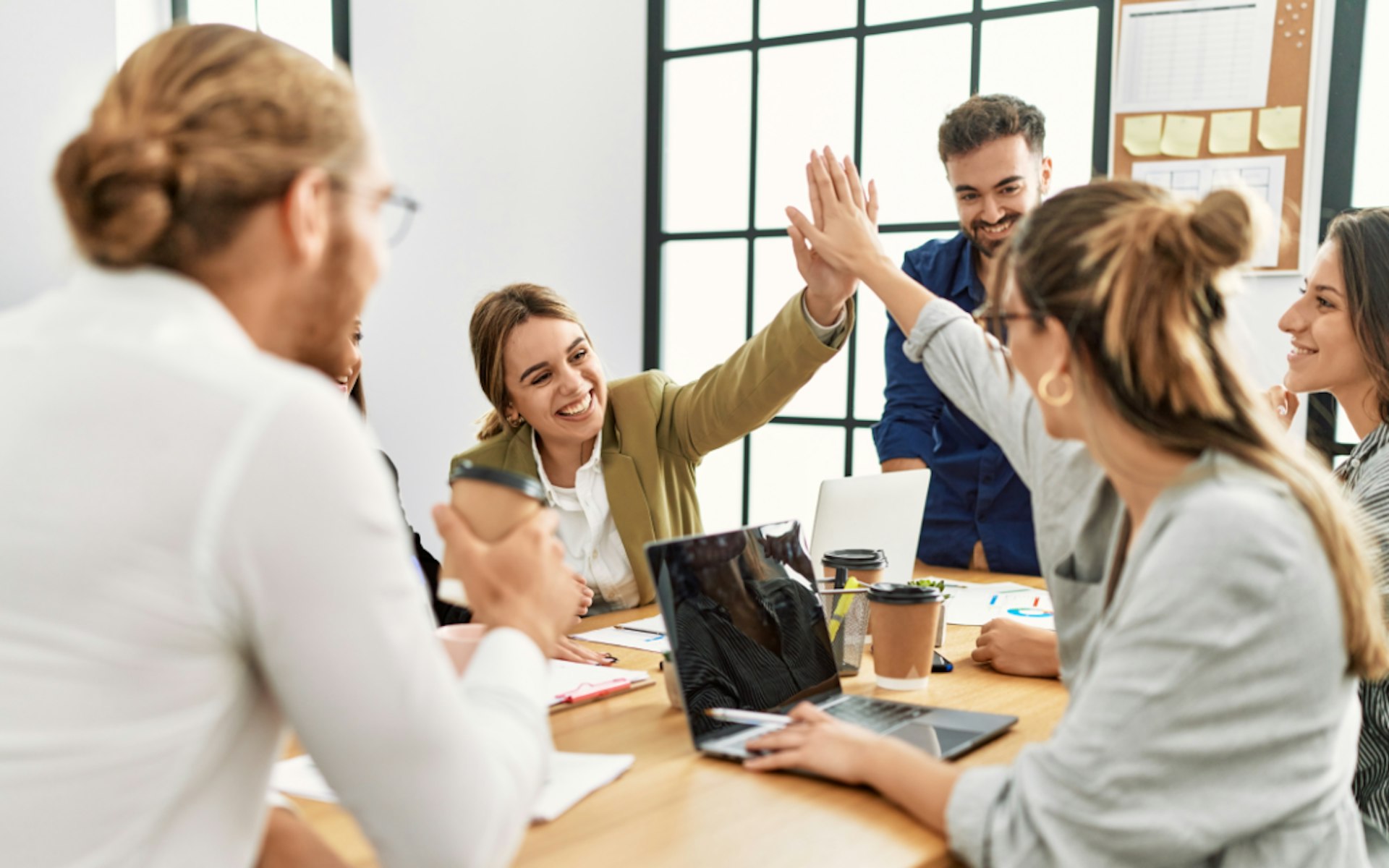 office team high five