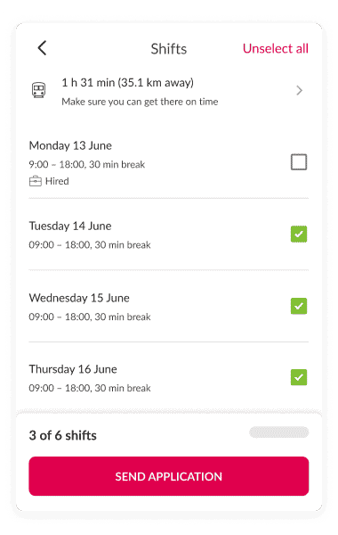select shifts in app