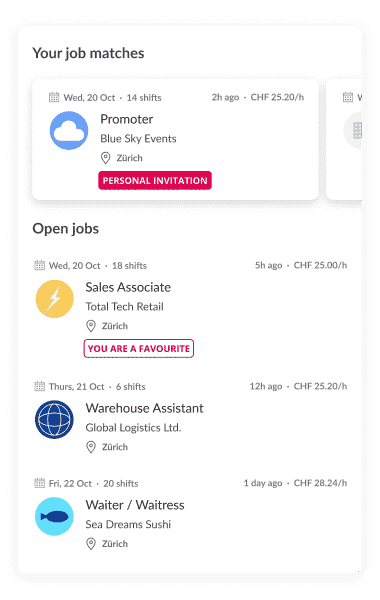 Job list in the app