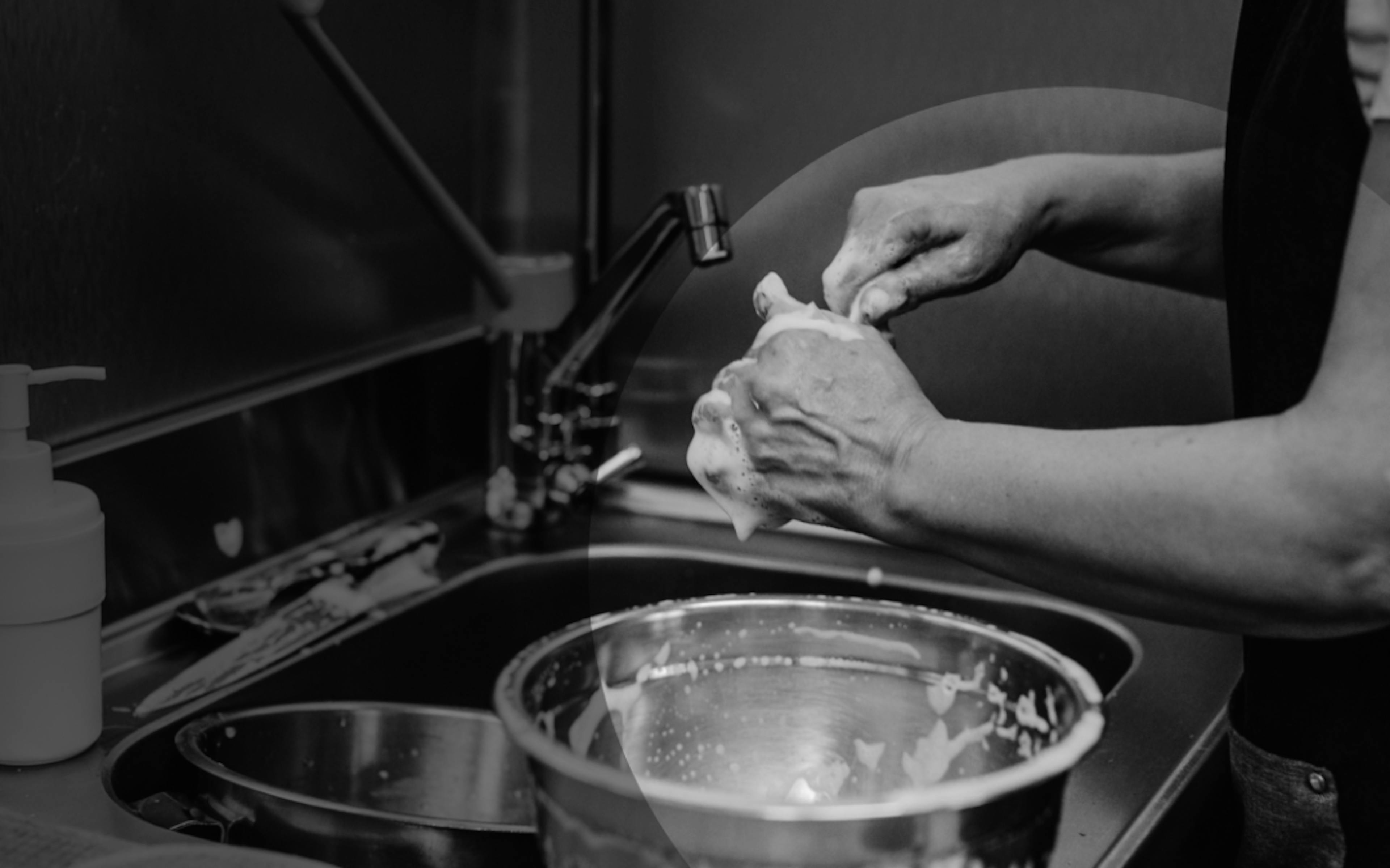 kitchen staff cleaning
