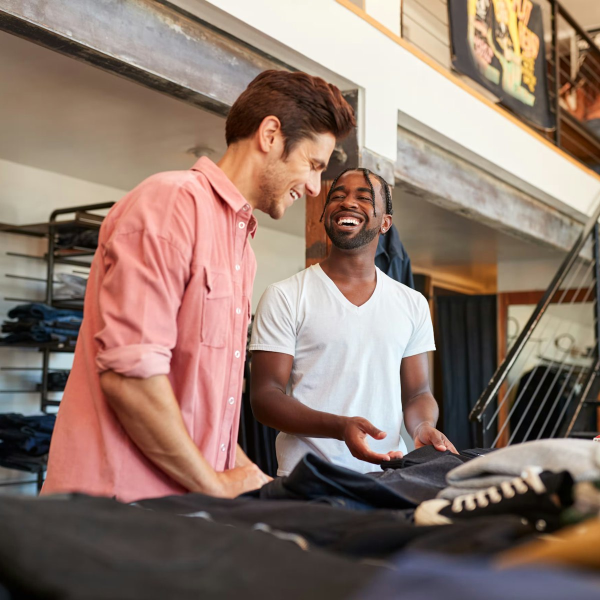 Two men working together in retail store