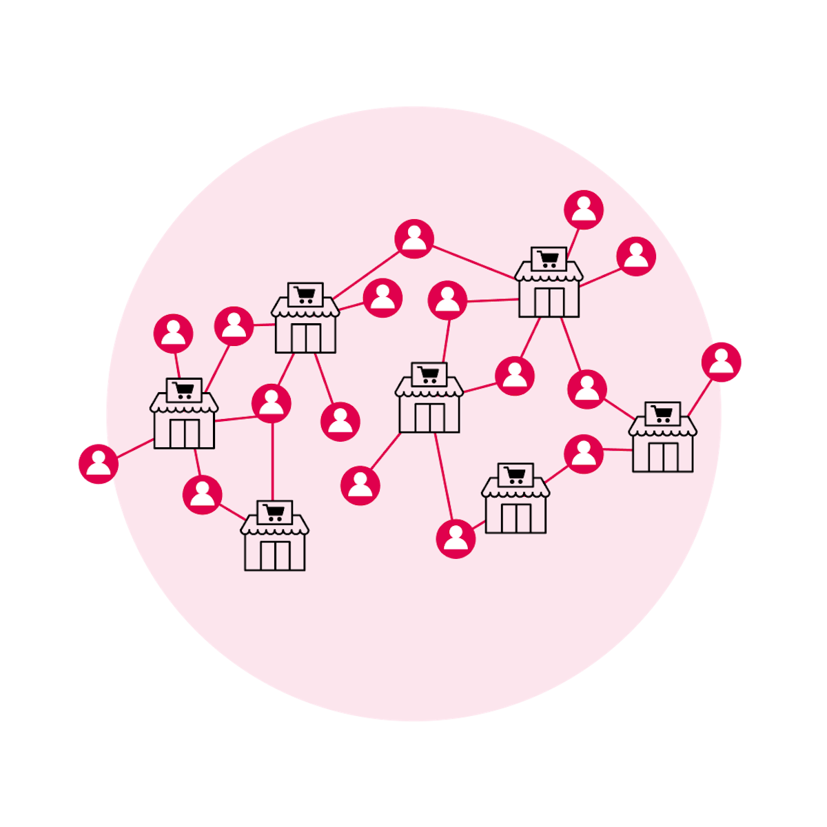Graphic with icons showing multiple store locations and icons representing workers