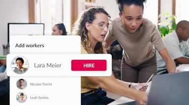 Two people discussion workforce management solutions