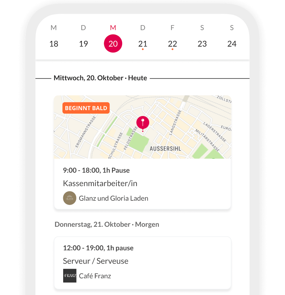 app interface showing job schedule