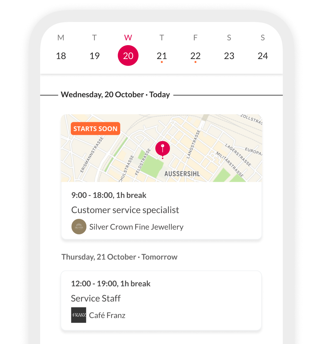 app interface showing job schedule