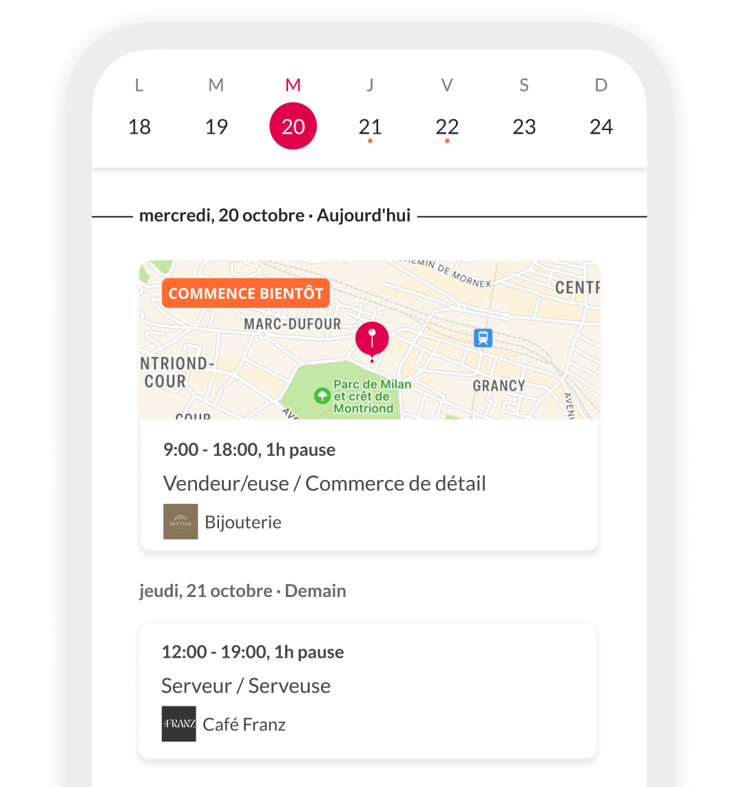 app interface showing job schedule