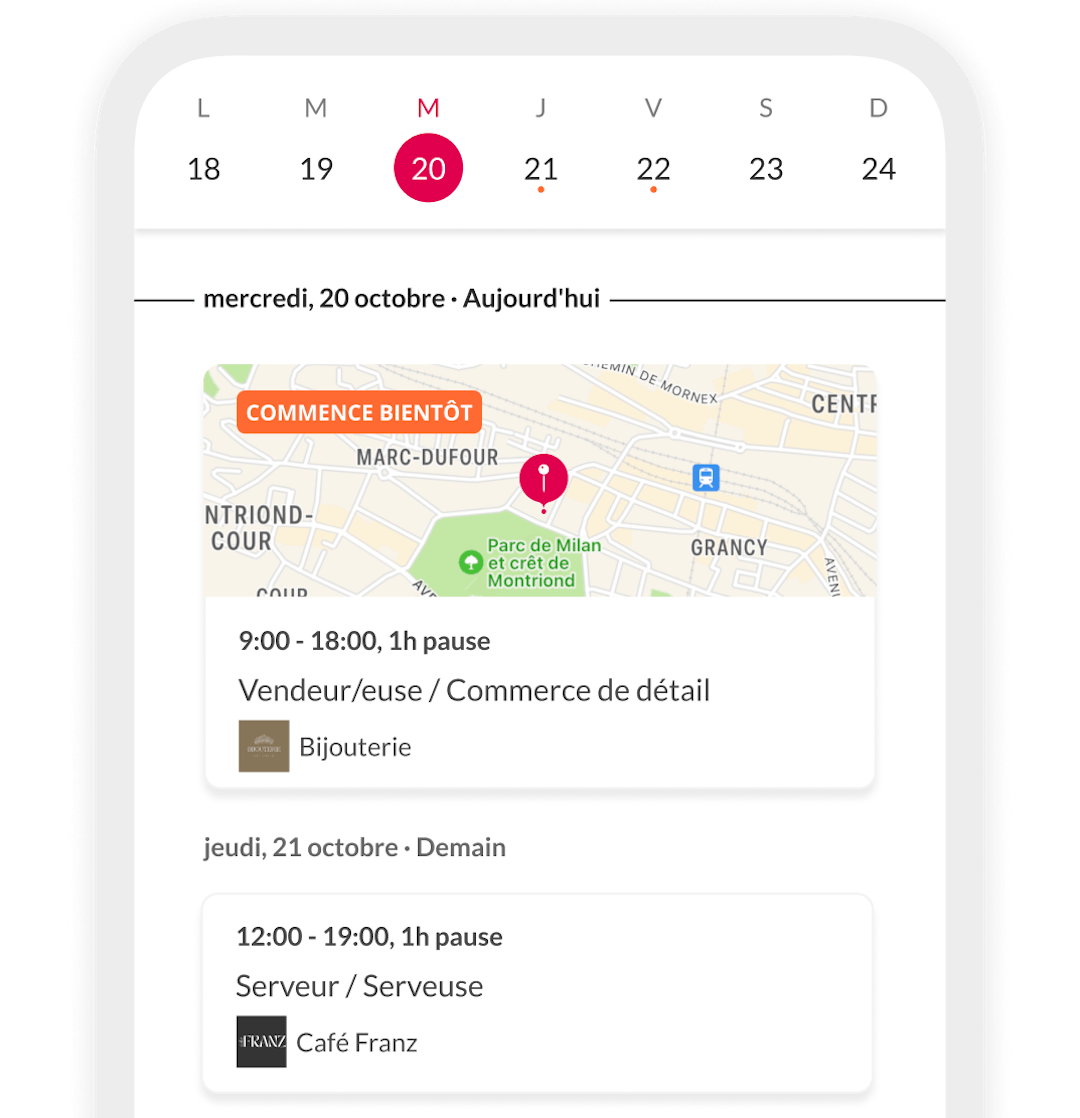 app interface showing job schedule