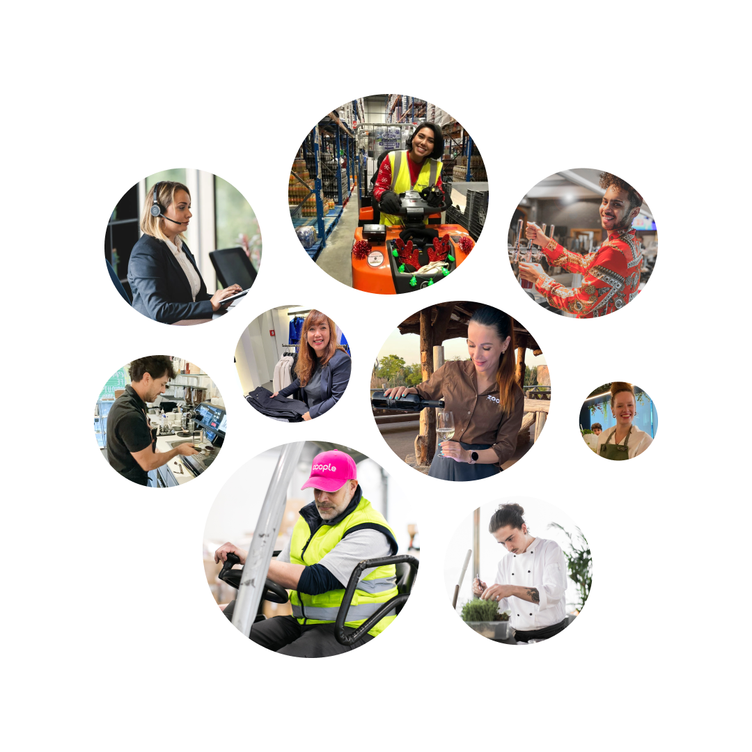 images in bubbles of people at work