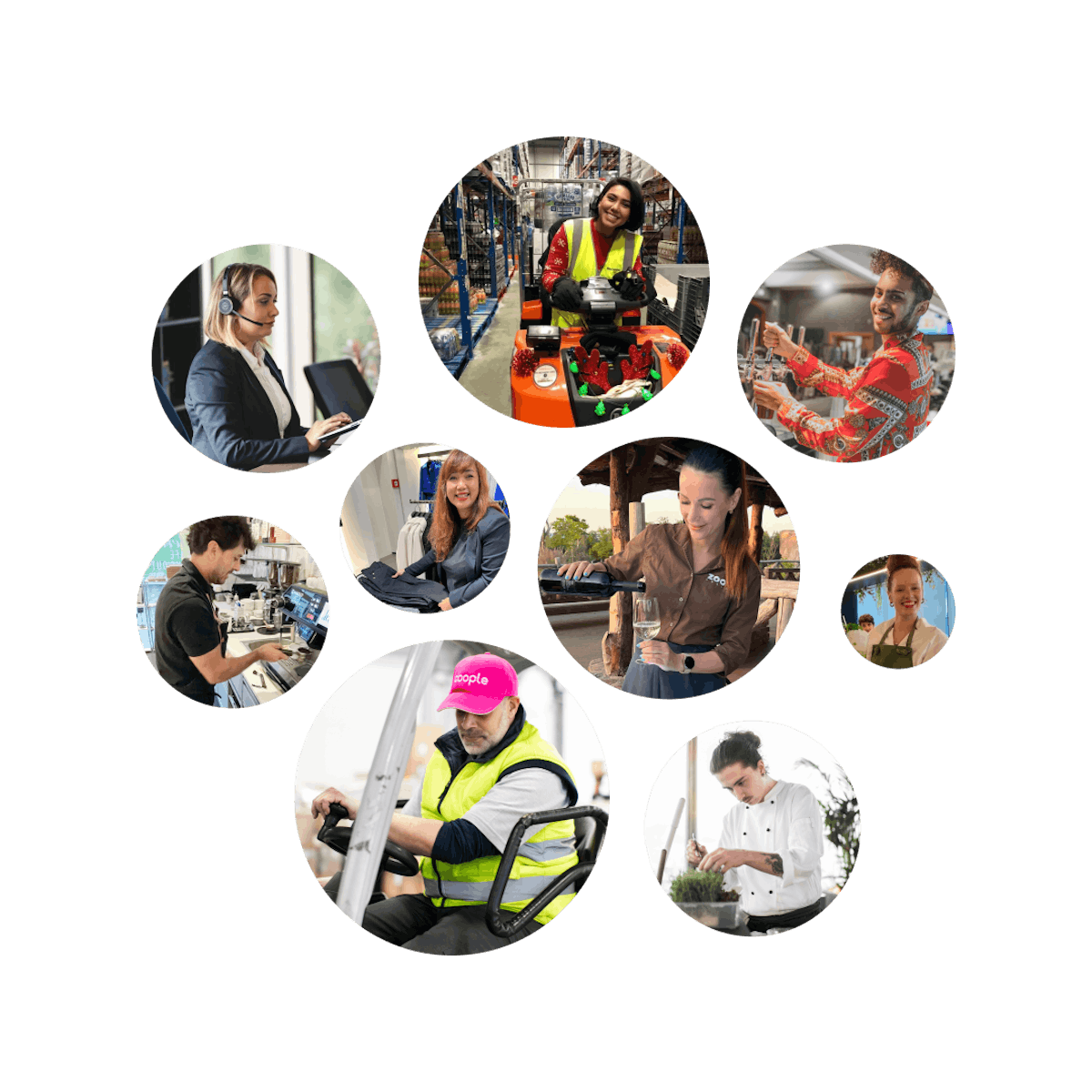 images in bubbles of people at work