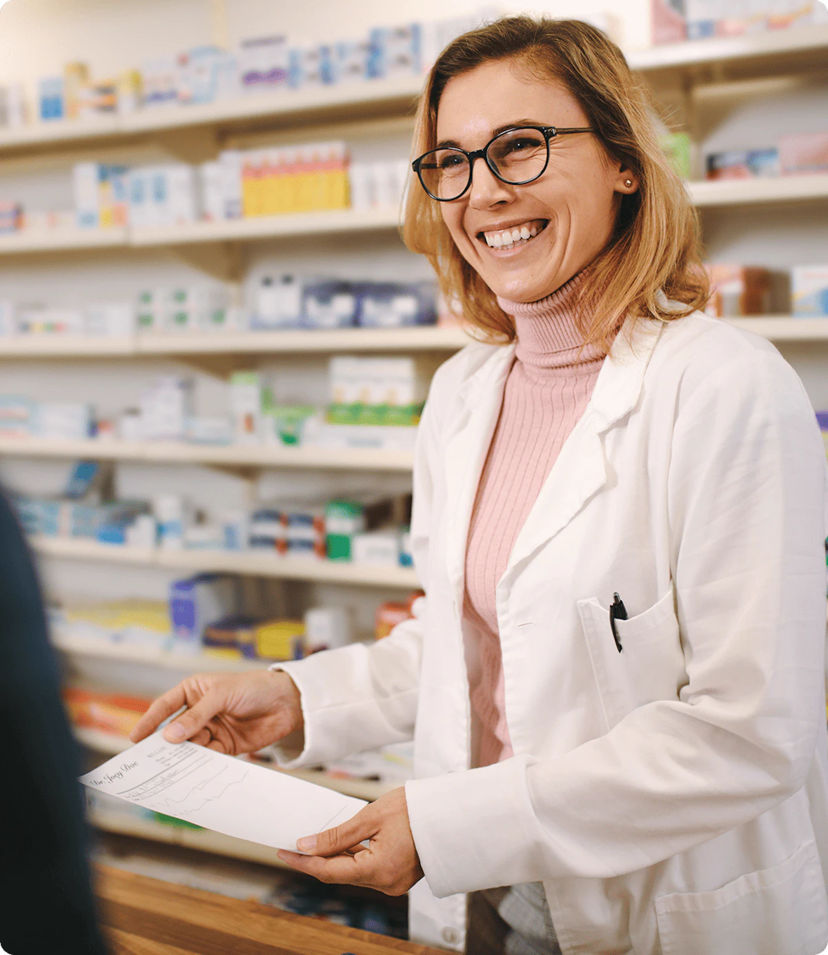 pharmacist dealing with a customer