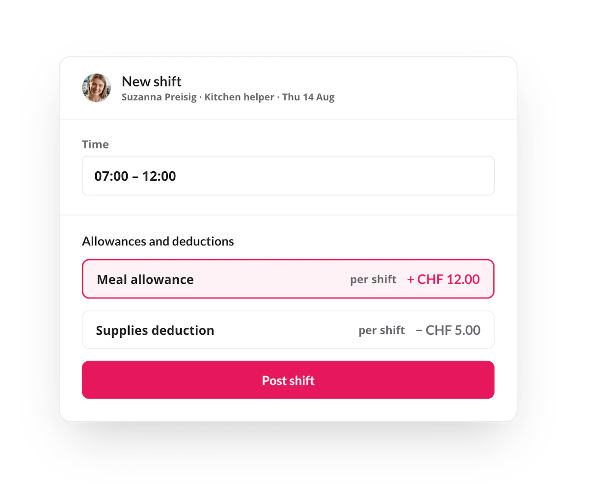 Expense fields shown in the shift creation form
