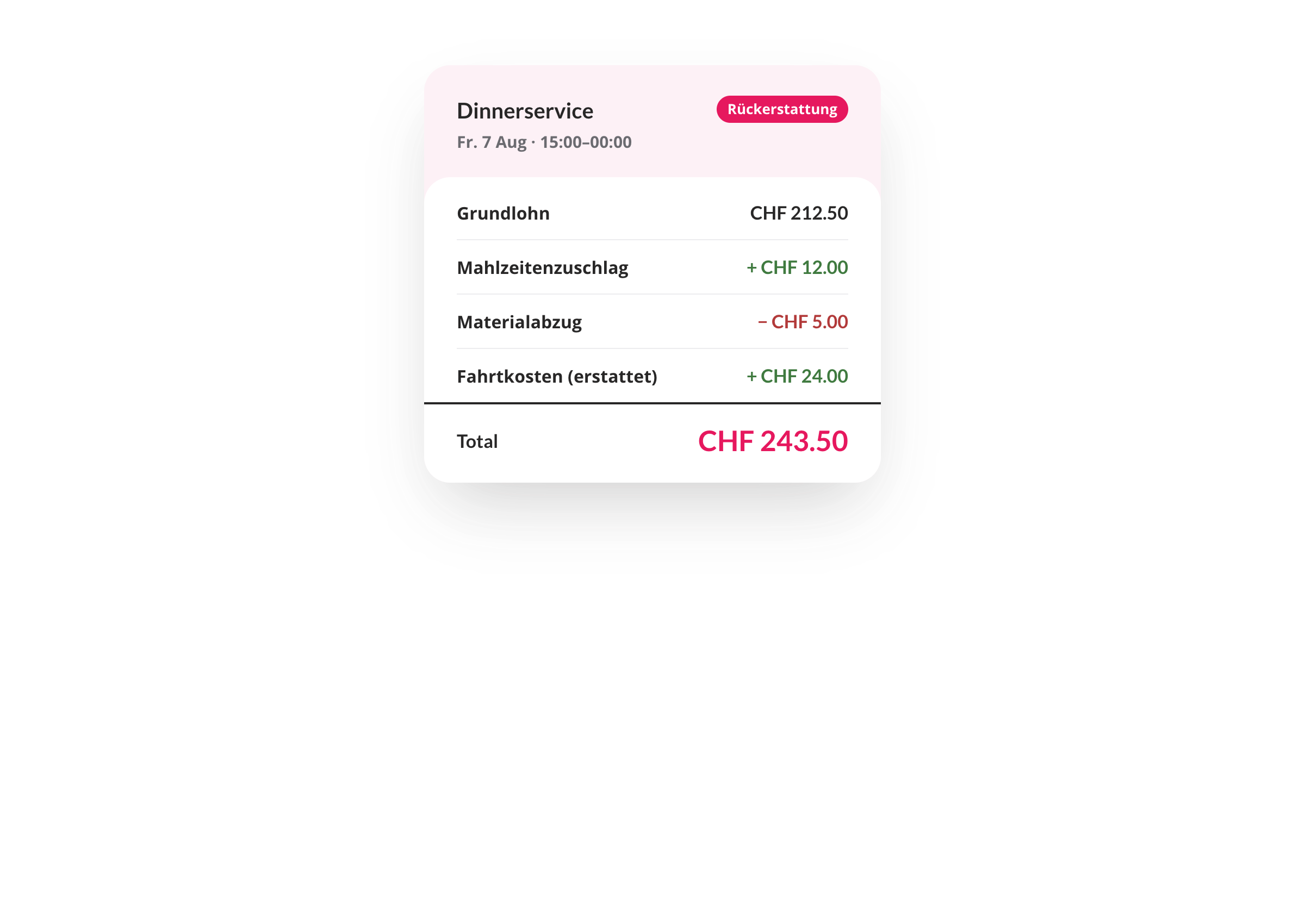 Coople App für Arbeitnehmende mit einer Übersicht der Vergütung für einen Job