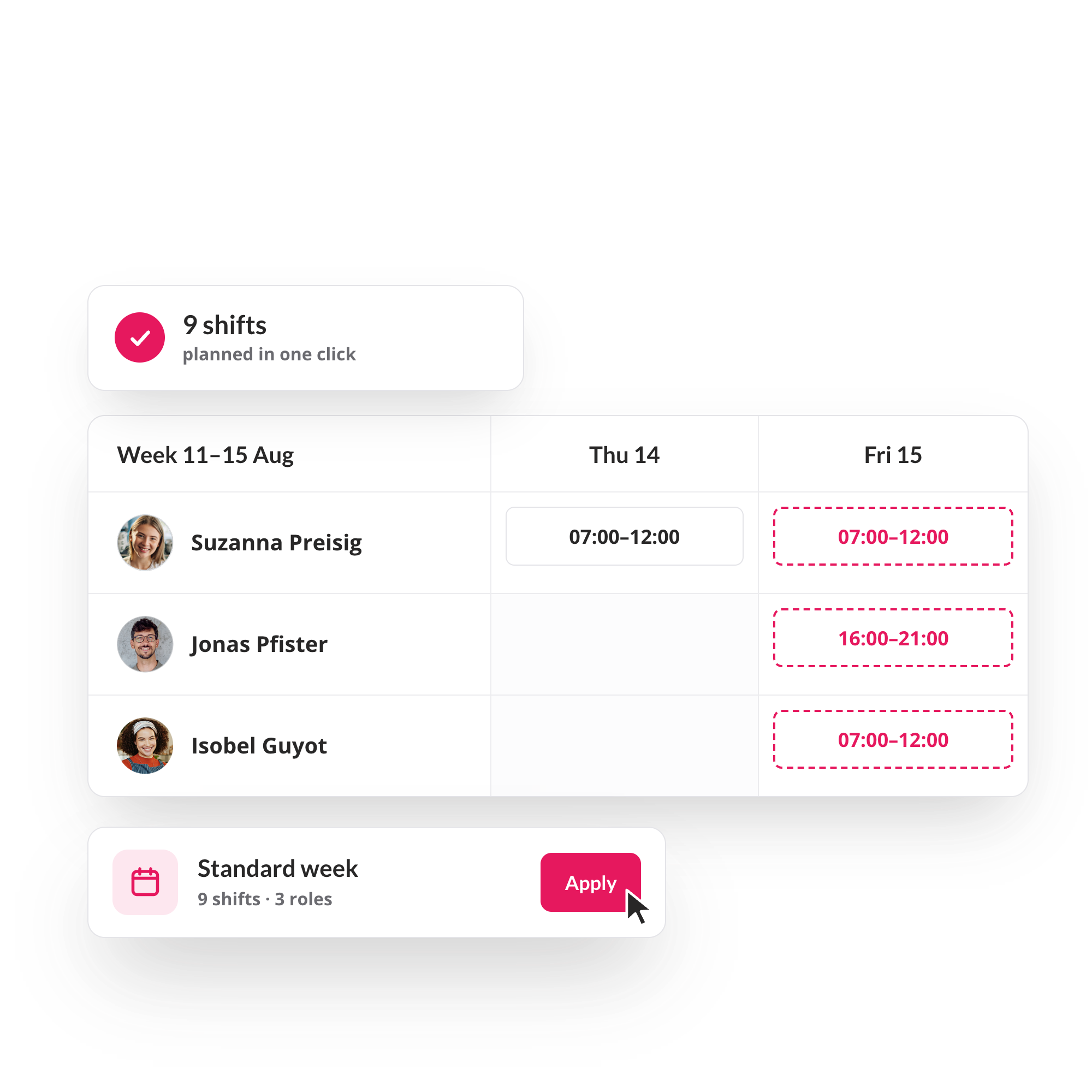 Shift planner with a saved rota template ready to import