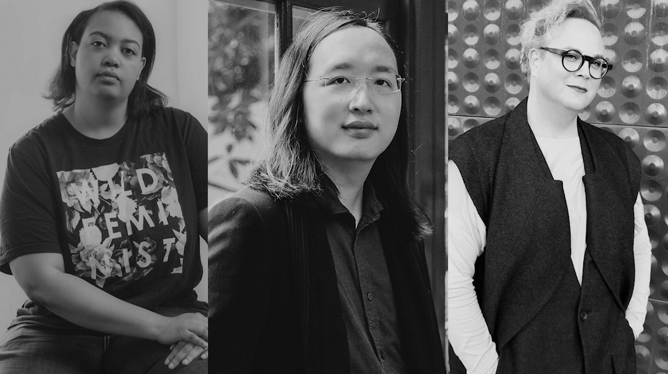 Three images showing, from left to right: Arlan Hamilton, Audrey Tang, and Ana Arriola