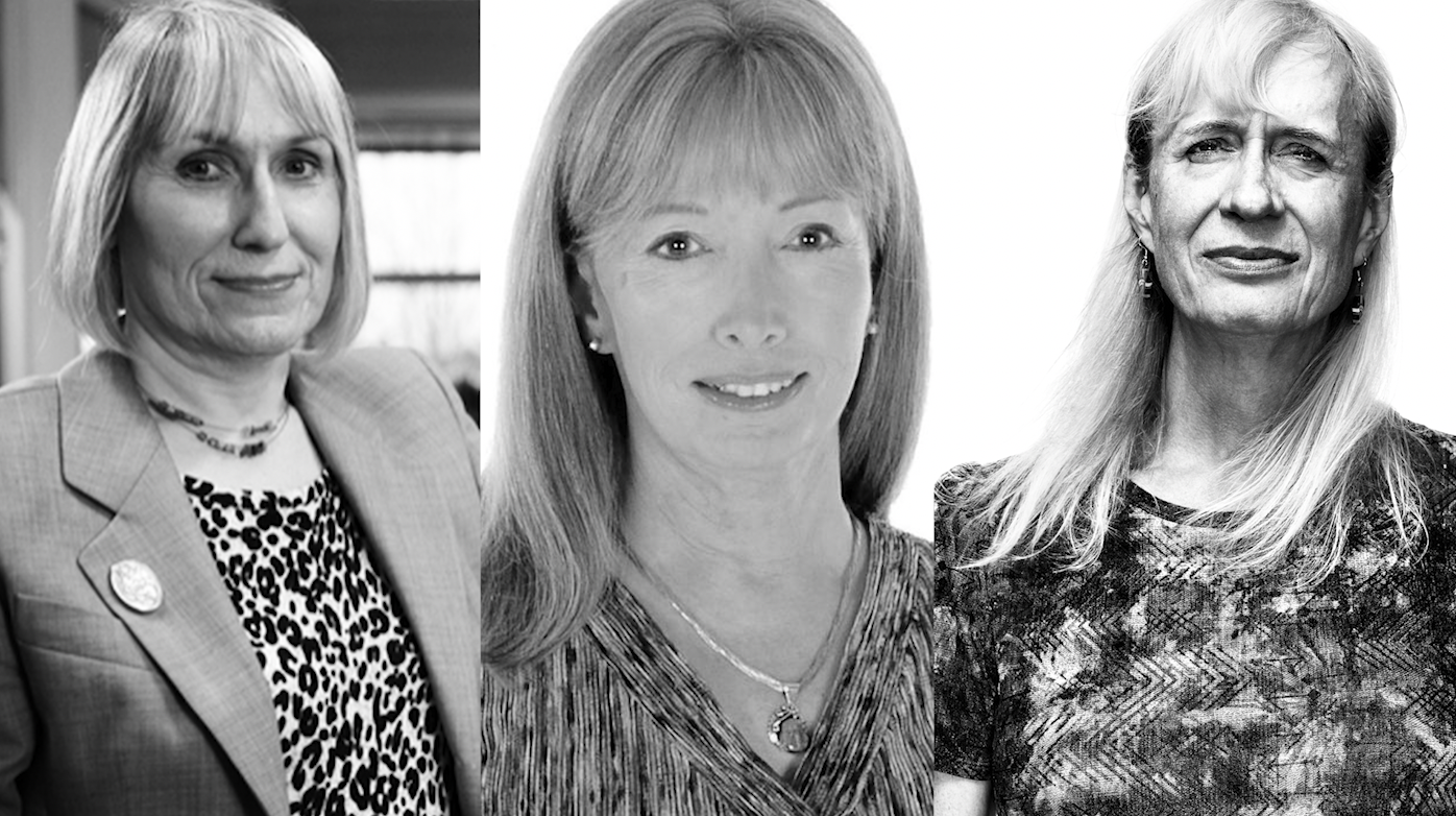 Three black-and-white images showing (from left to right) Sophie Wilson, Lynn Conway and Mary Ann Horton