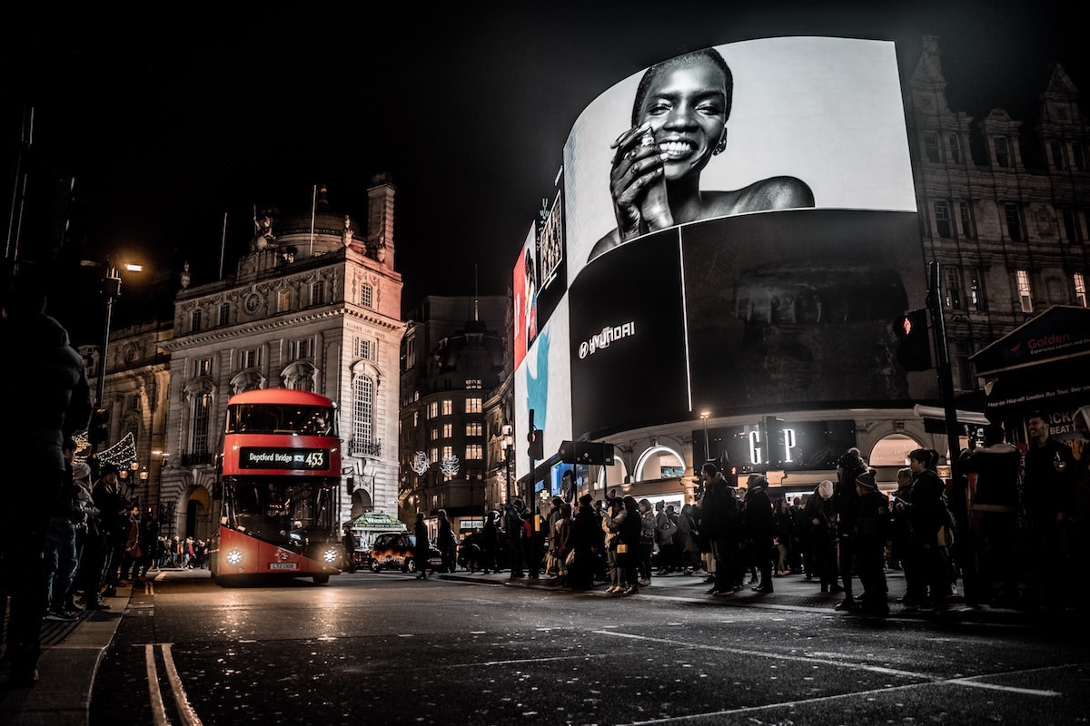 Outdoor marketing light up screen with ads