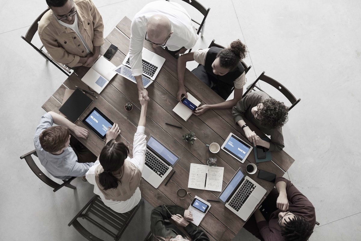 workplace meeting at conference table